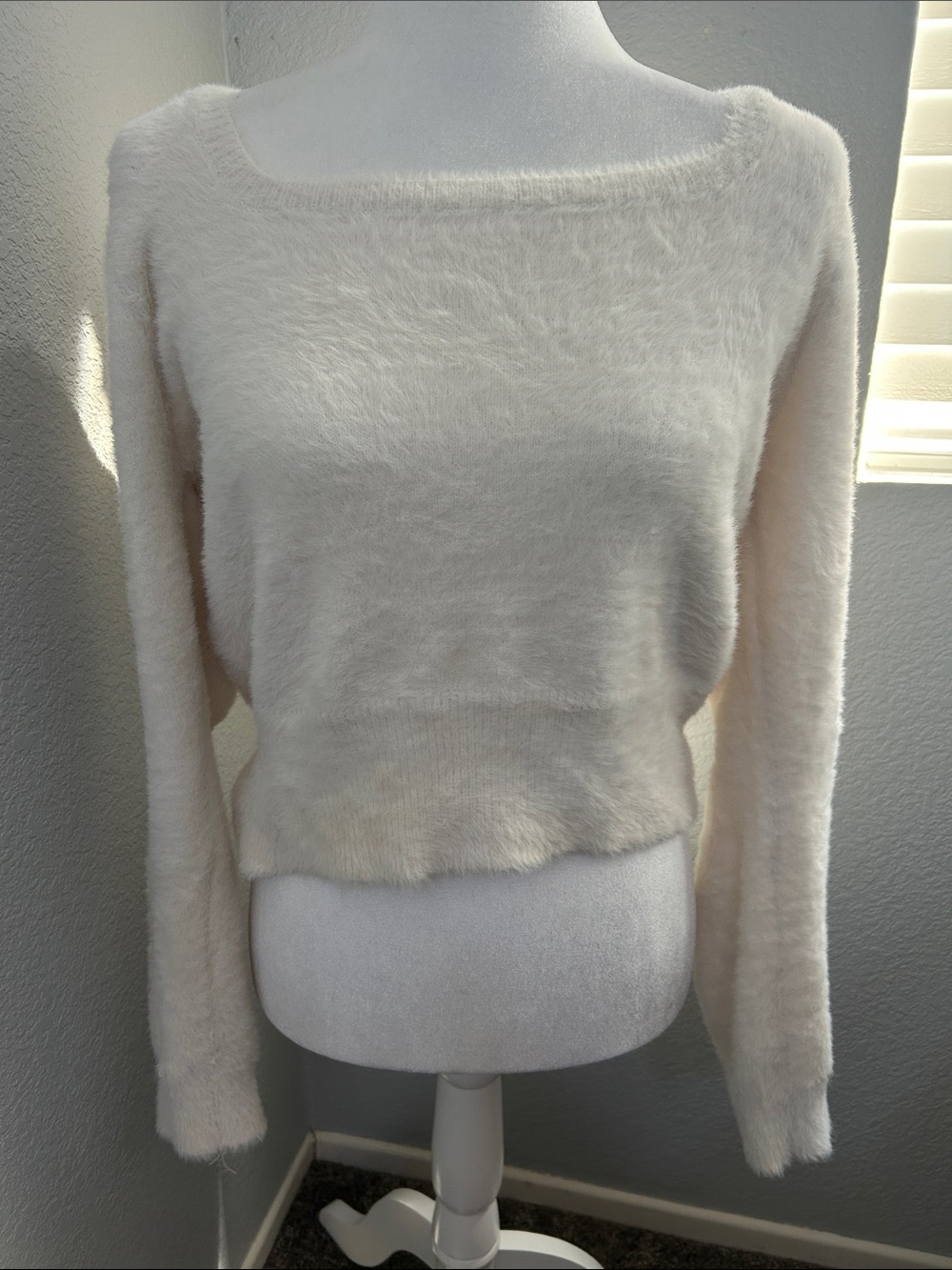 Astr Cream Fuzzy Square-Neck Sweater